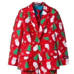 Suitmeister Christmas Themed Santa Trees Red Blazer Sz XL